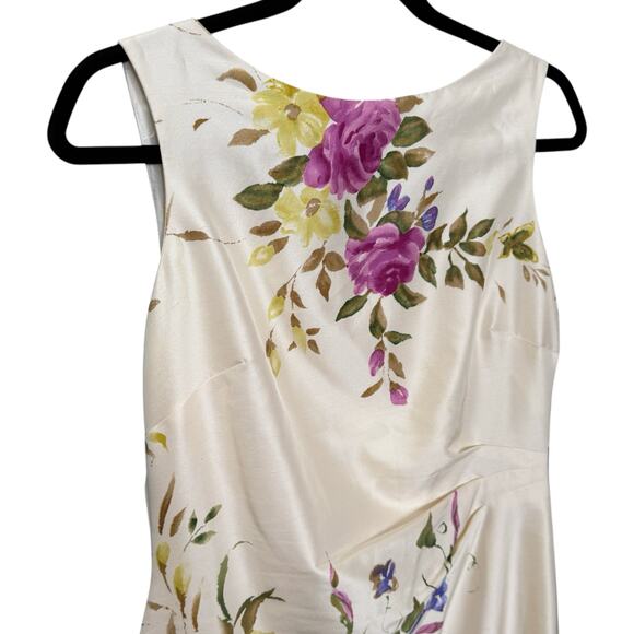 Kay Unger Size S Rosette Floral Sheath Dress Cream 100% Silk Summer Tea Party - Picture 4 of 9